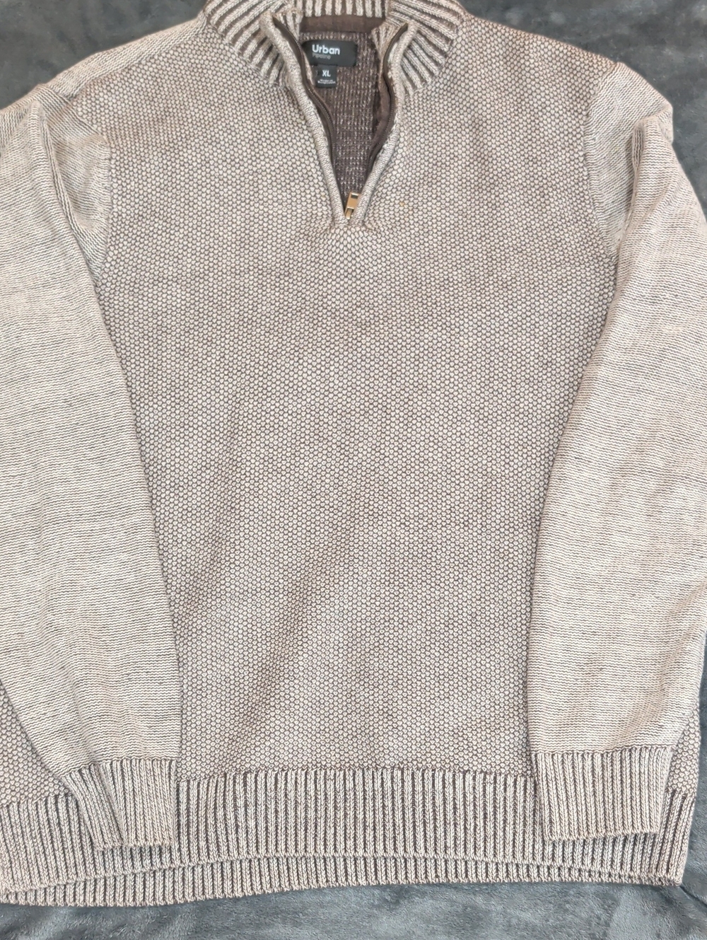 Urban Outfitters Men's Brown/Tan Half-Zip Knit Sweater Cotton Blend Size XL
